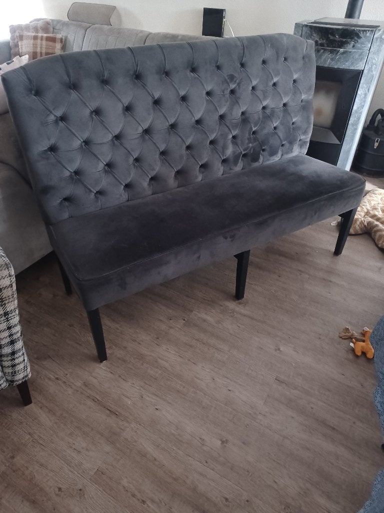 Eetkamerbank  suède  stof antraciet  150cm, Ophalen, Overige kleuren, Drie, Zo goed als nieuw
