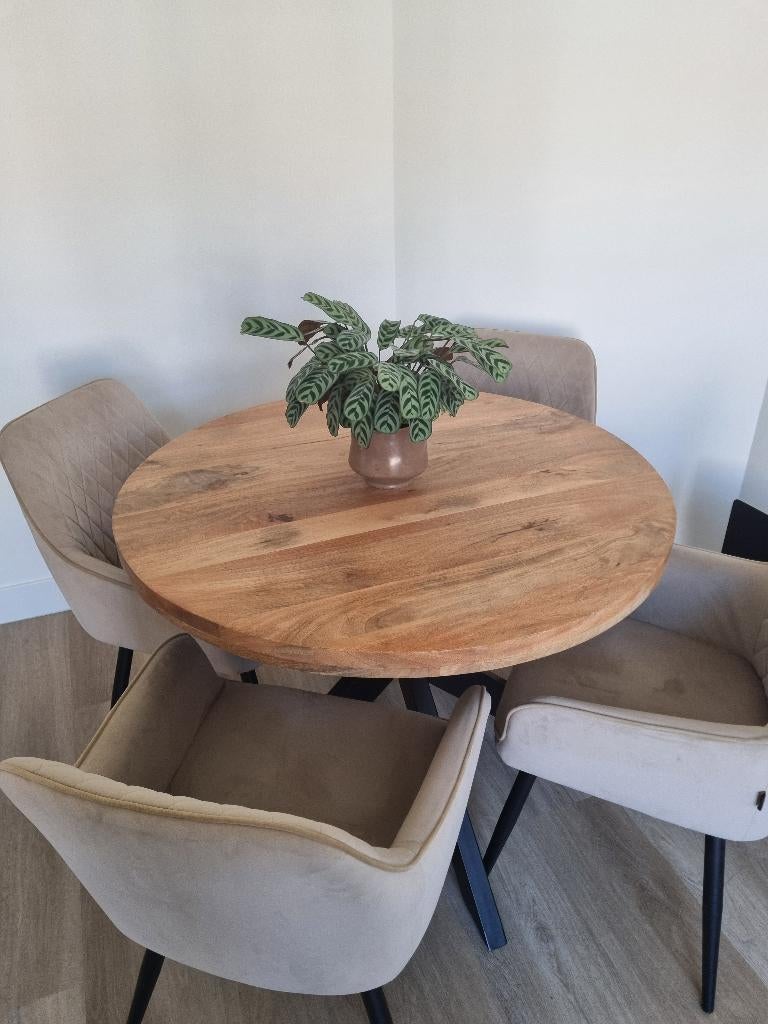 Mango houte tafel 100cm, Ophalen, 50 tot 100 cm, Rond, Nieuw