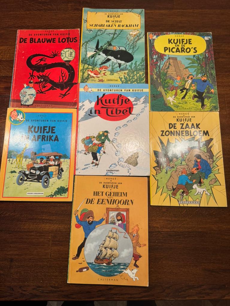 Kuifje stripboeken – 7 albums Hergé / Casterman – vintage, Meerdere stripboeken, Ophalen of Verzenden, Zo goed als nieuw