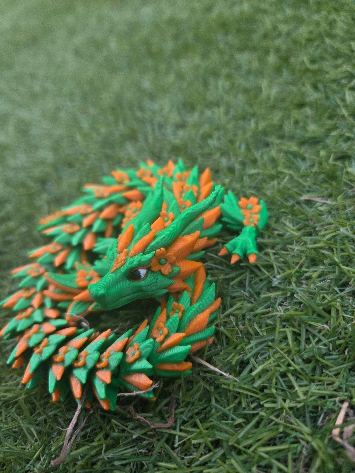 3D Geprinte Flexibele Draak - Groen met Oranje Bloemetjes, Ophalen of Verzenden, Nieuw