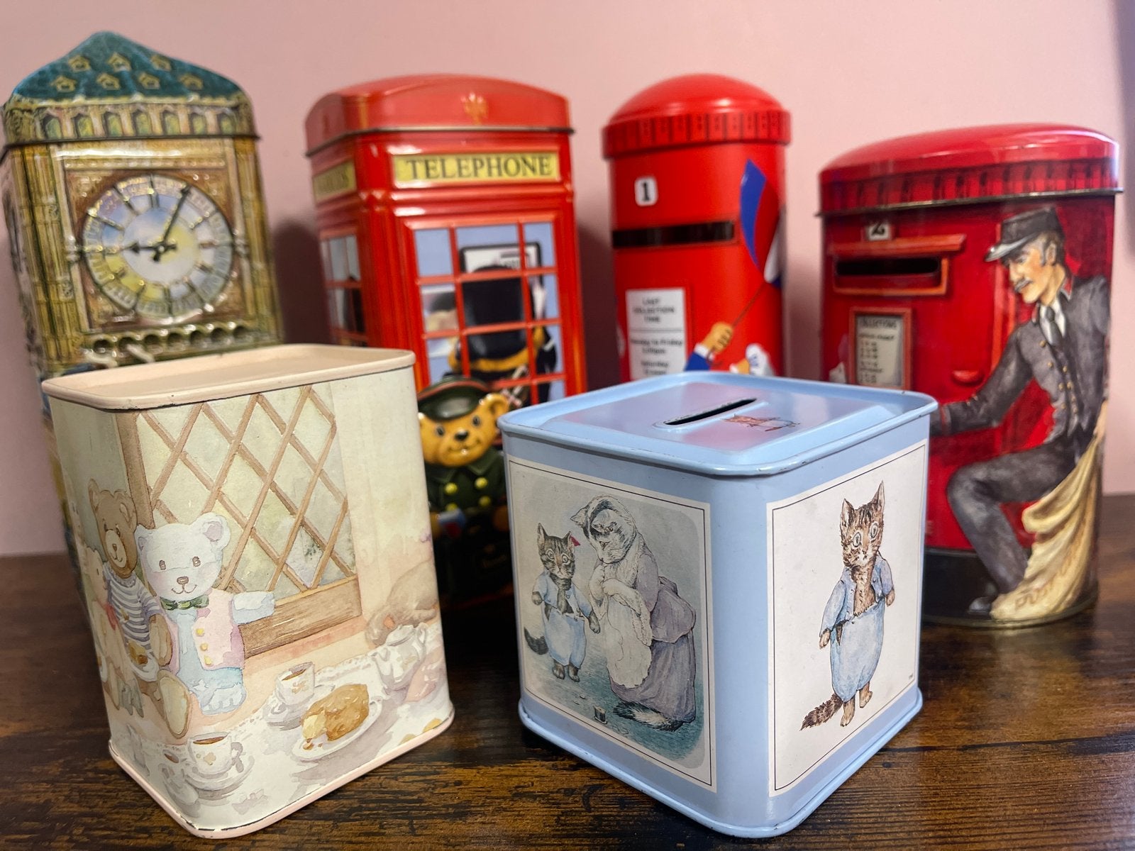 vintage spaarpotten/blikken, diverse merken, Ophalen of Verzenden