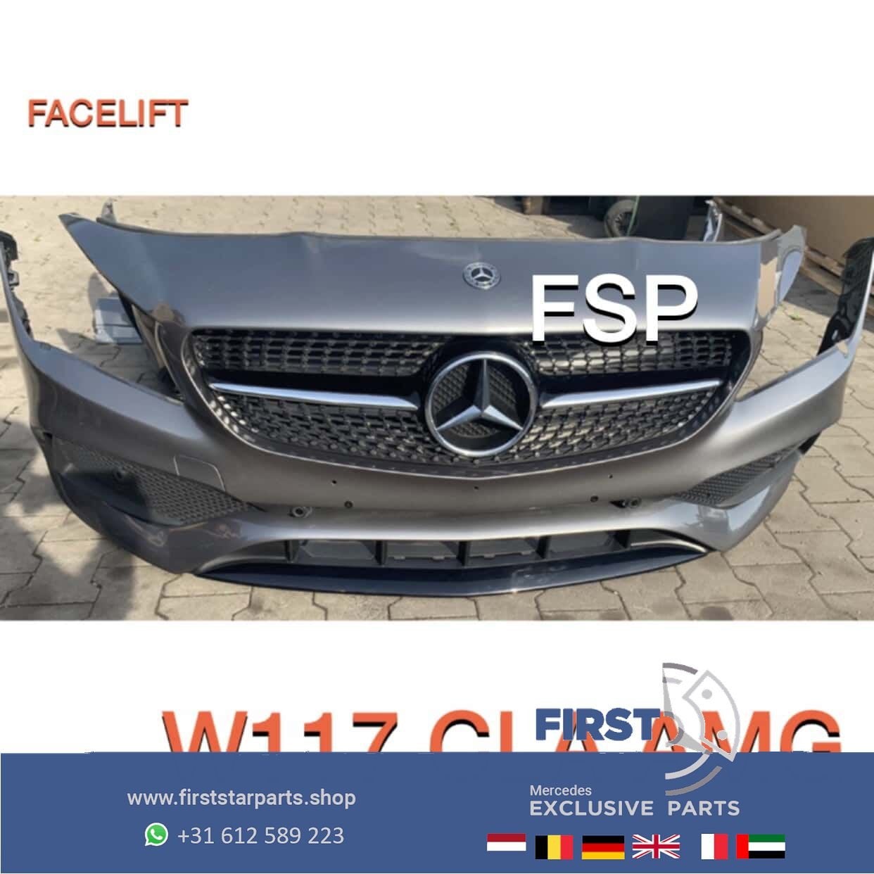 W117 CLA FACELIFT AMG PAKKET 787 BERG GRIJS BUMPER SET + ZIJ, Gebruikt, -, Ophalen of Verzenden, Bumper