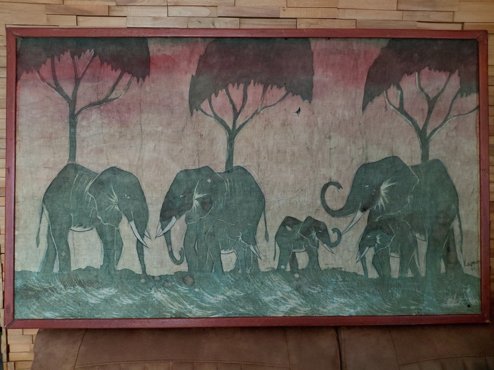 Gesigneerd Afrikaans Olifanten Schilderij - 80x130cm, Antiek en Kunst, Kunst | Niet-Westerse kunst, Ophalen, Afrika, Gesigneerd