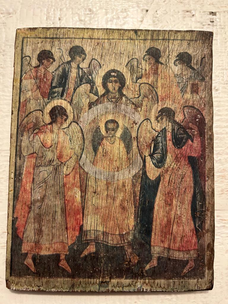 Antieke Icoon: Engelen en Christus, Antiek en Kunst, Antiek | Religie, Ophalen of Verzenden