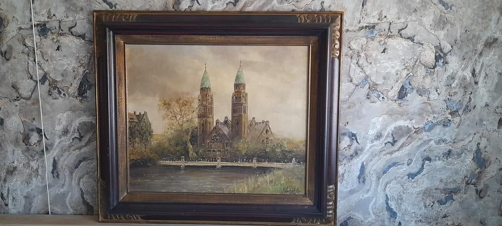 Schilderij olieverf S. Schaeffer.Koninginnekerk Crooswijk ., Antiek en Kunst, Ophalen