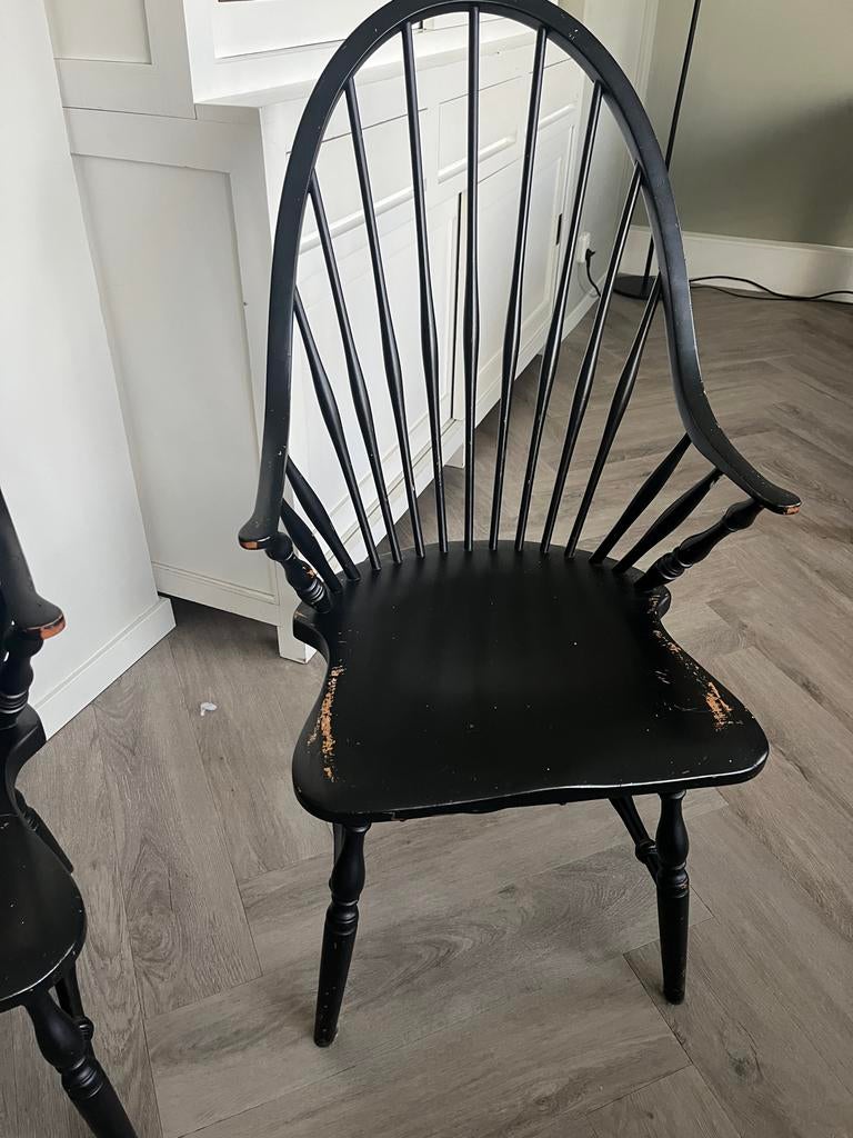 Set van 4 zwarte Windsor stoelen, Huis en Inrichting, Stoelen, Ophalen, Gebruikt, Zwart, Vier