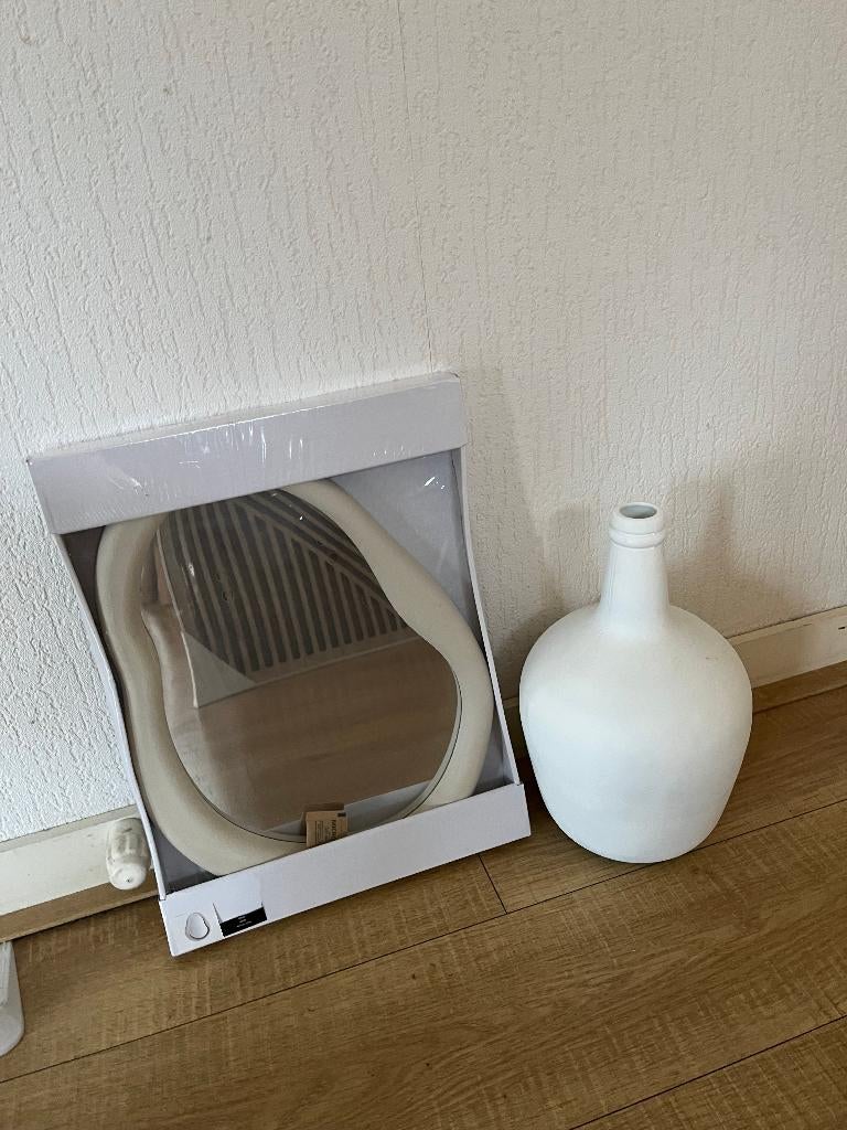 japandi style creme witte vazen spiegel nieuw pluim bloem, Ophalen, Overige kleuren, Minder dan 50 cm, Glas