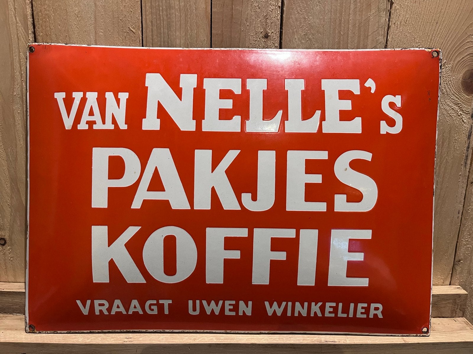 Set Emaille Reclameborden Van Nelle's Koffie/Thee, Ophalen of Verzenden, Gebruikt, Reclamebord