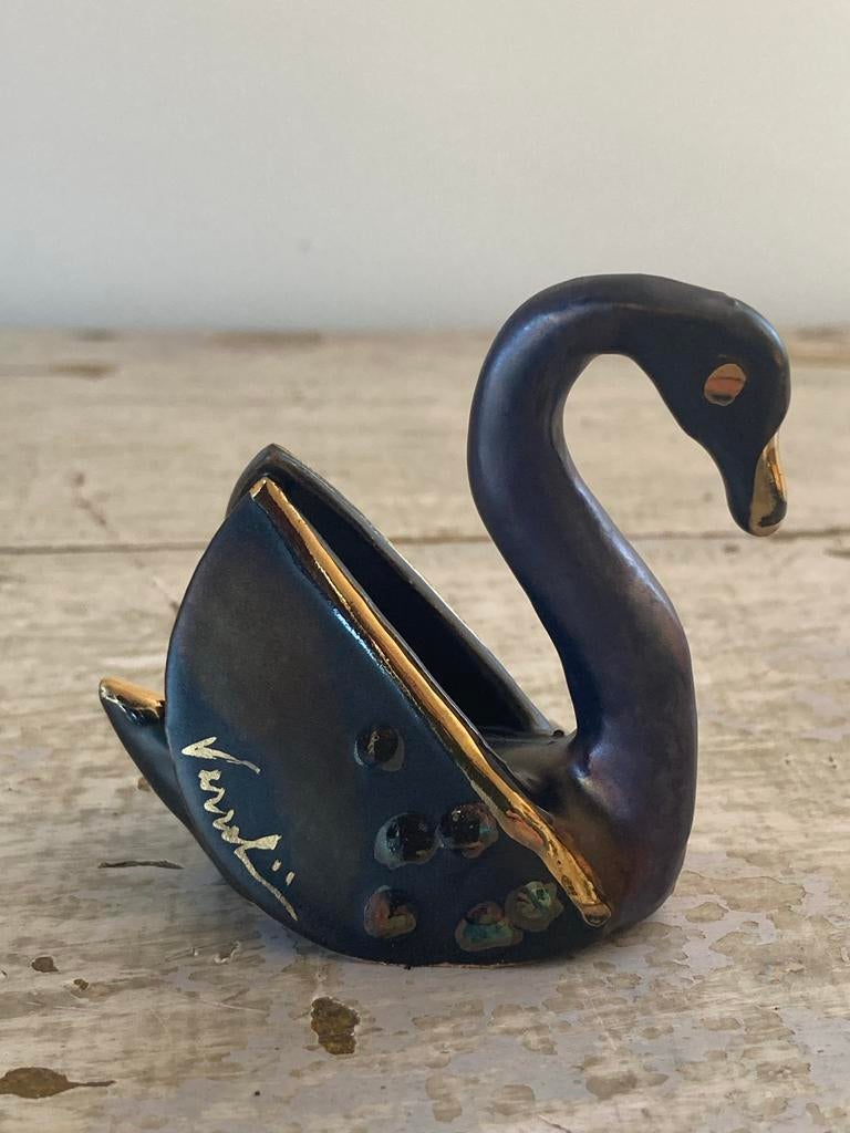 Zwaan beeldje majolica door Renzo Verzolini, Studio Errevi, Verzamelen, Beelden en Beeldjes, Ophalen of Verzenden, Zo goed als nieuw