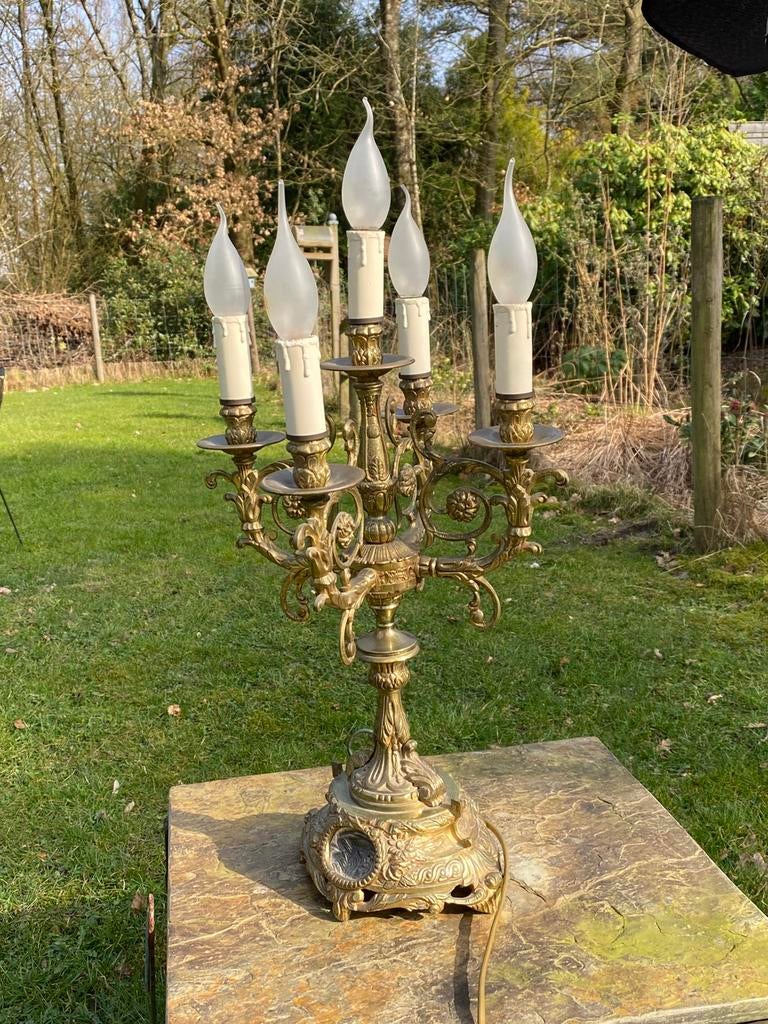 Antieke Franse kandelaar lamp, messing, Ophalen