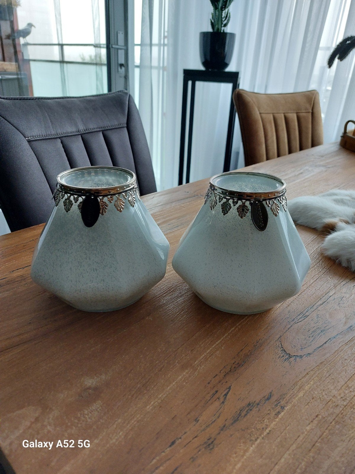 Set van 2 Riverdale kaarssen branders wit/zilver, Ophalen, Met patroon/structuur, Wit, Glas