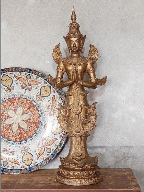 Oude Antieke Bronzen Thaise Boeddha Namaskar Mudra, Gebruikt, T, Ophalen of Verzenden, N