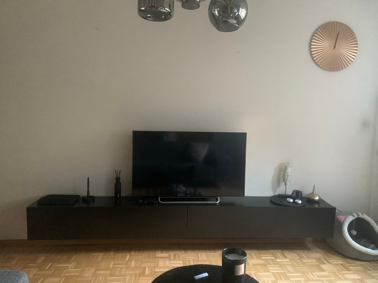 Zwart tv-meubel 280 cm met klapdeuren, Ophalen, Gebruikt, 200 cm of meer, Minder dan 100 cm