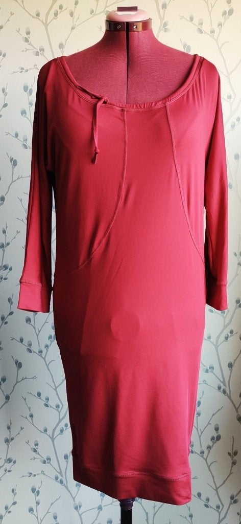 IS.IS Ongevoerd Rood Longsleeve-Jurkje maat L, Maat 42/44 (L), Zo goed als nieuw, Boven de knie, Rood