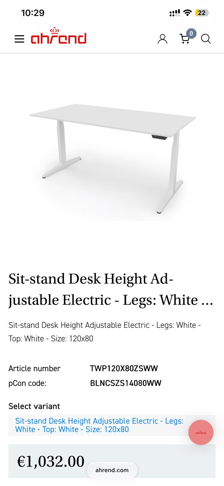 Ahrend Electric Sit-Stand Desk 12080 cm, Ophalen, Zo goed als nieuw