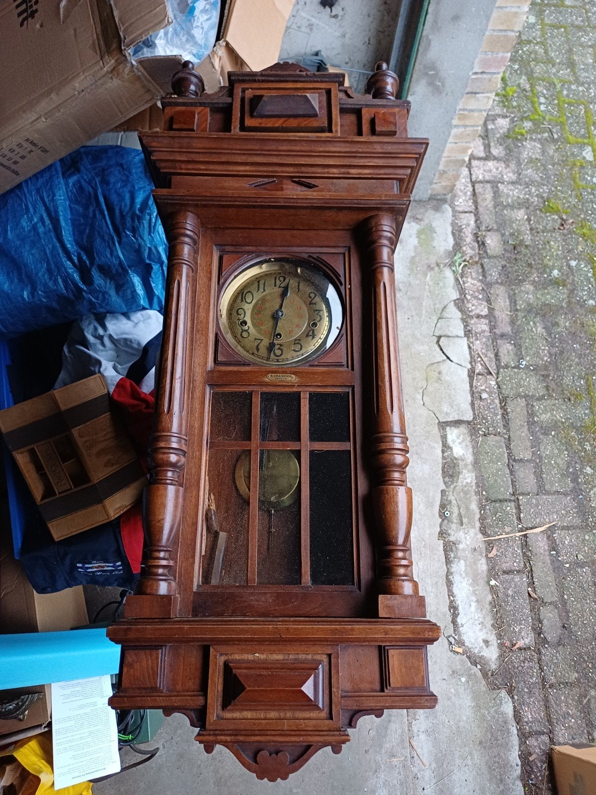 Antieke wandklok, vervaardigd door E. Champion in Loudun, Ophalen of Verzenden
