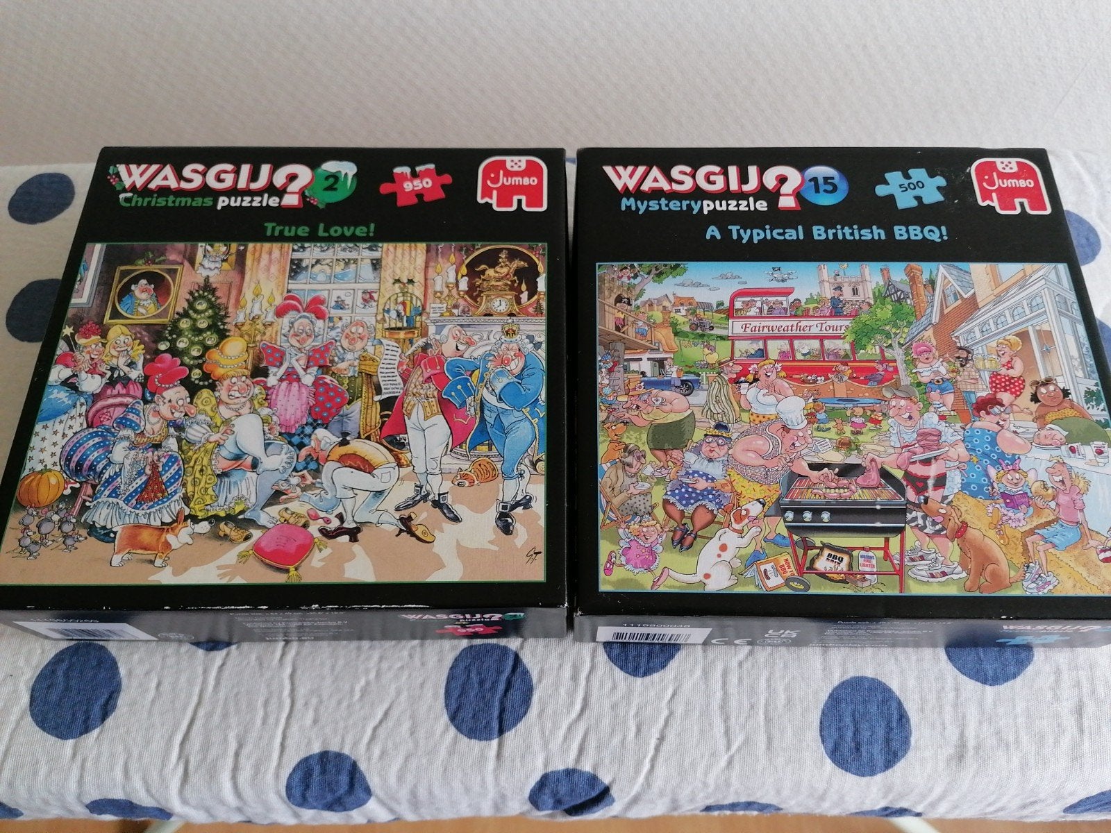 2 Wasgij Puzzels: Kerst nr 2 & Mystery nr 15, Hobby en Vrije tijd, Denksport en Puzzels, Ophalen, 500 t/m 1500 stukjes, Gebruikt