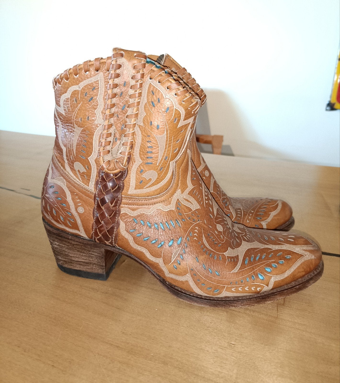 Sendra enkellaarsjes 39 leer met turquoise, z.g.a.n., Ophalen of Verzenden, Zo goed als nieuw, Blauw
