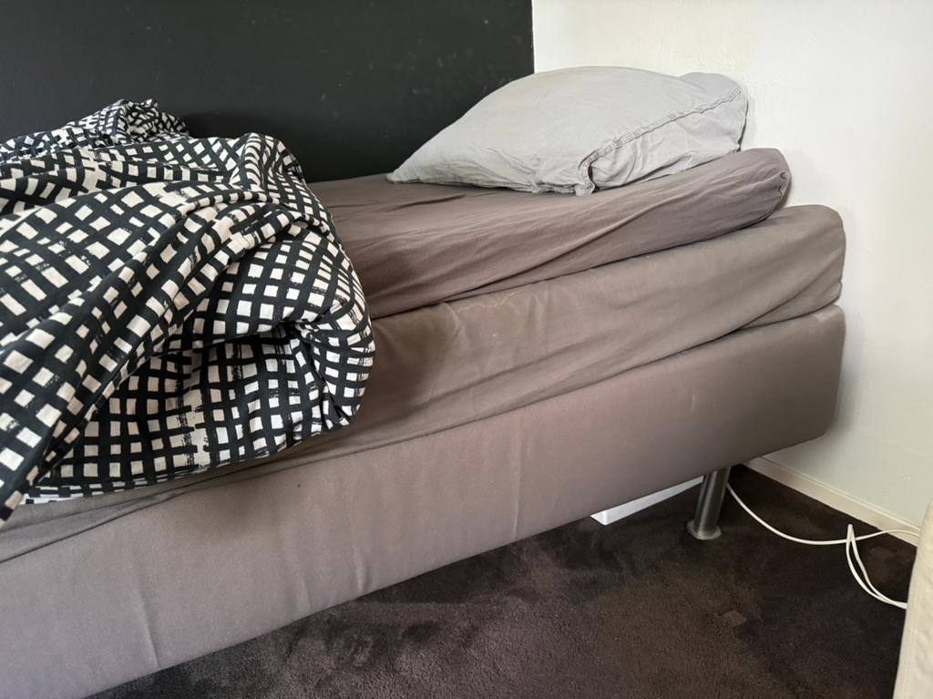 Boxspring 90 x 200 grijs, Ophalen, Gebruikt, 90 cm, Eenpersoons