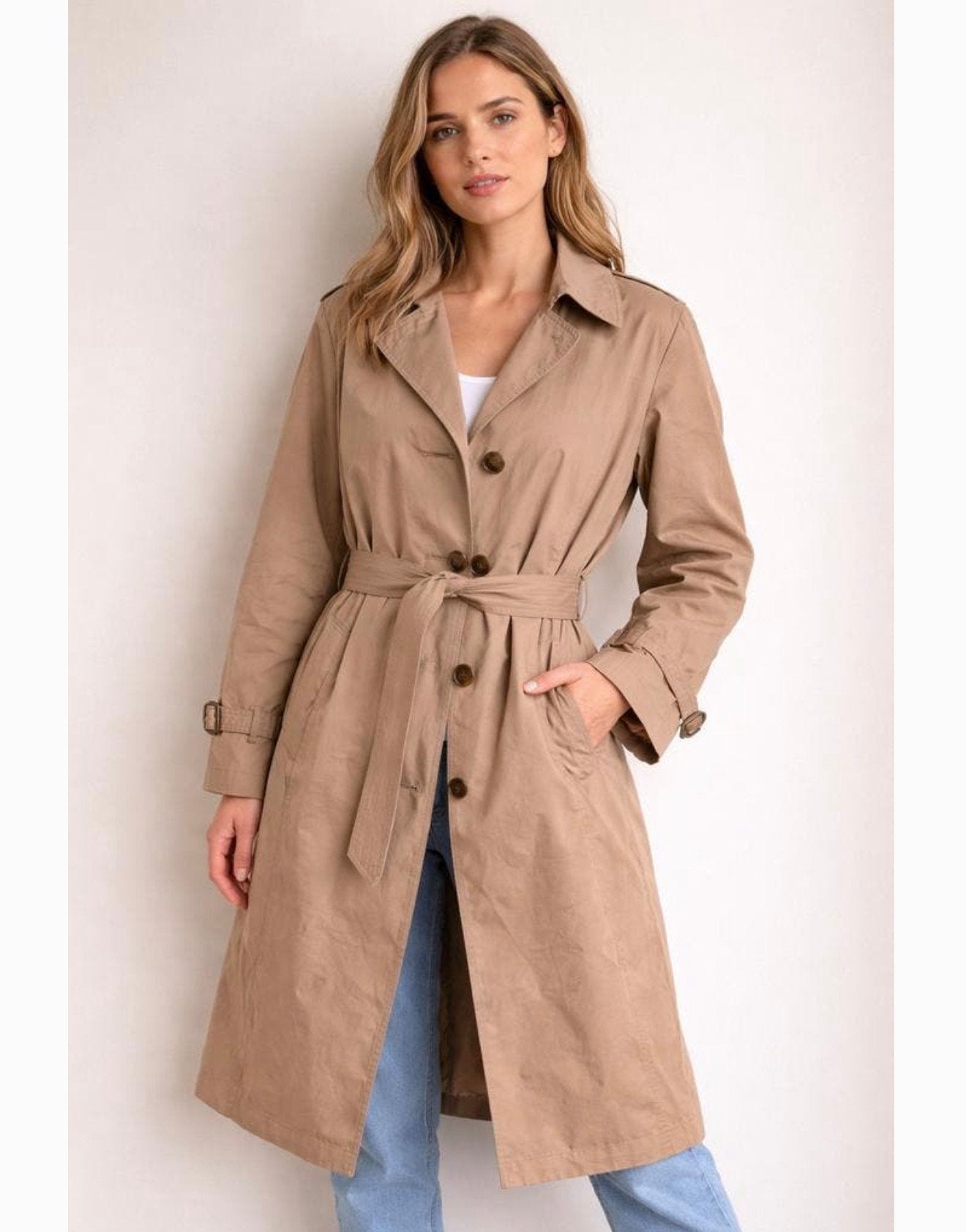 London Fog - Vintage trench coat vrouwen dames jas beige L, Beige, Maat 42/44 (L), Ophalen of Verzenden, Zo goed als nieuw