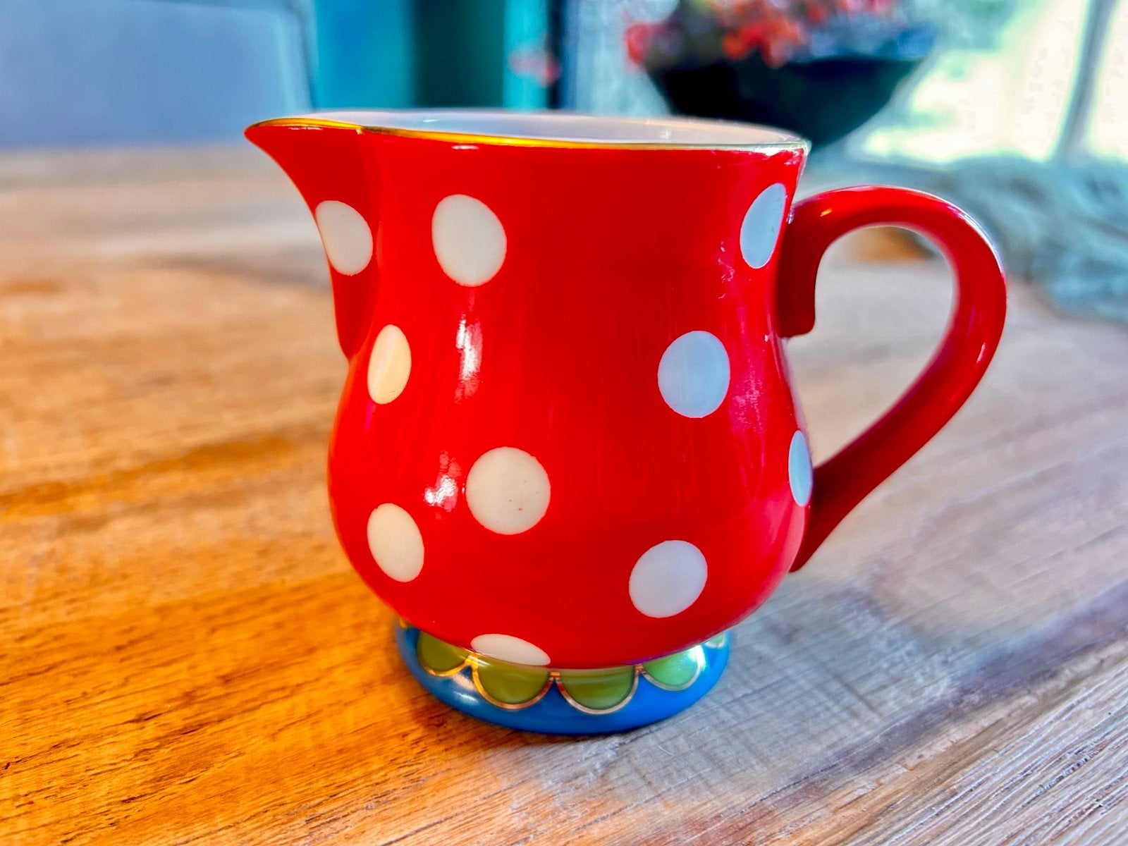 Oilily rood met witte stippen melkkannetje, Kan, Overige merken, Keramiek, Ophalen of Verzenden