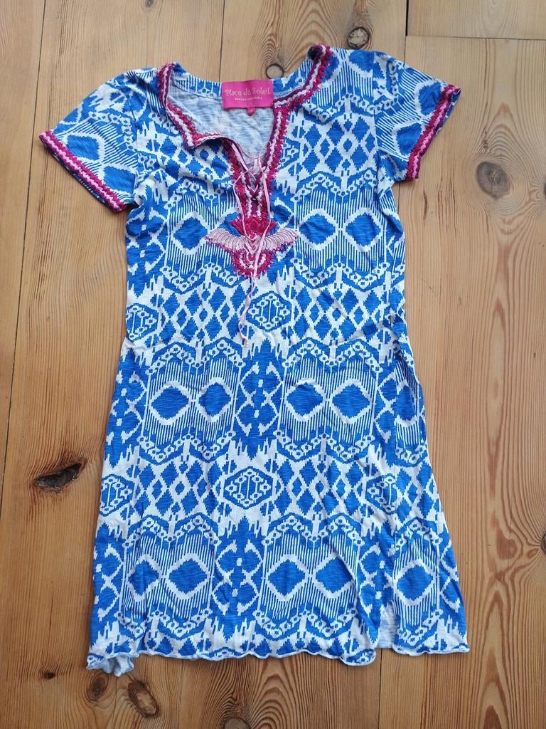 Zomerjurkje Place du soleil Ibiza style zeeblauw roze M, Kleding | Dames, Maat 38/40 (M), Blauw, Ophalen of Verzenden, Zo goed als nieuw