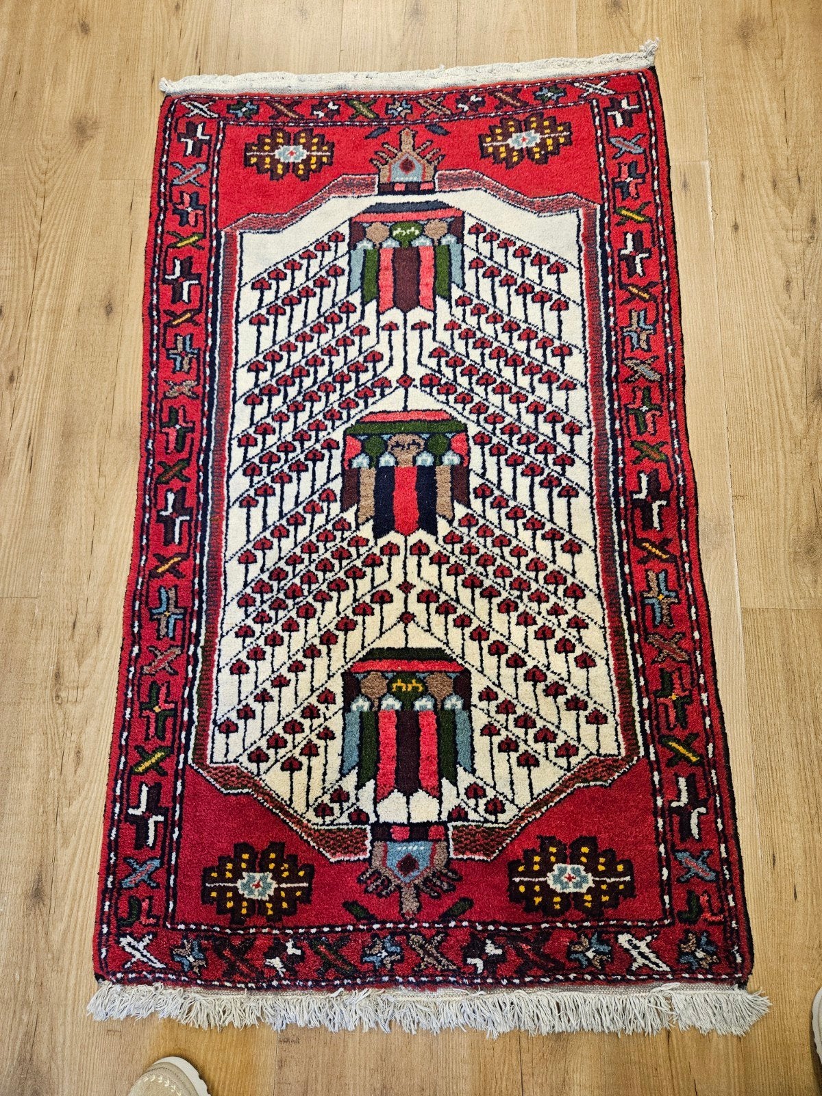 Vintage handgeknoopt perzisch tapijt hamadan 155x75, Info@SlatsAntiek.nl, Tweedehands, Bruin, Perzisch