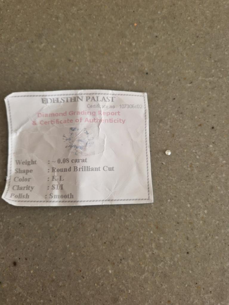 Losse diamant 0,08 karaat met echtheidscertificaat, Ophalen of Verzenden