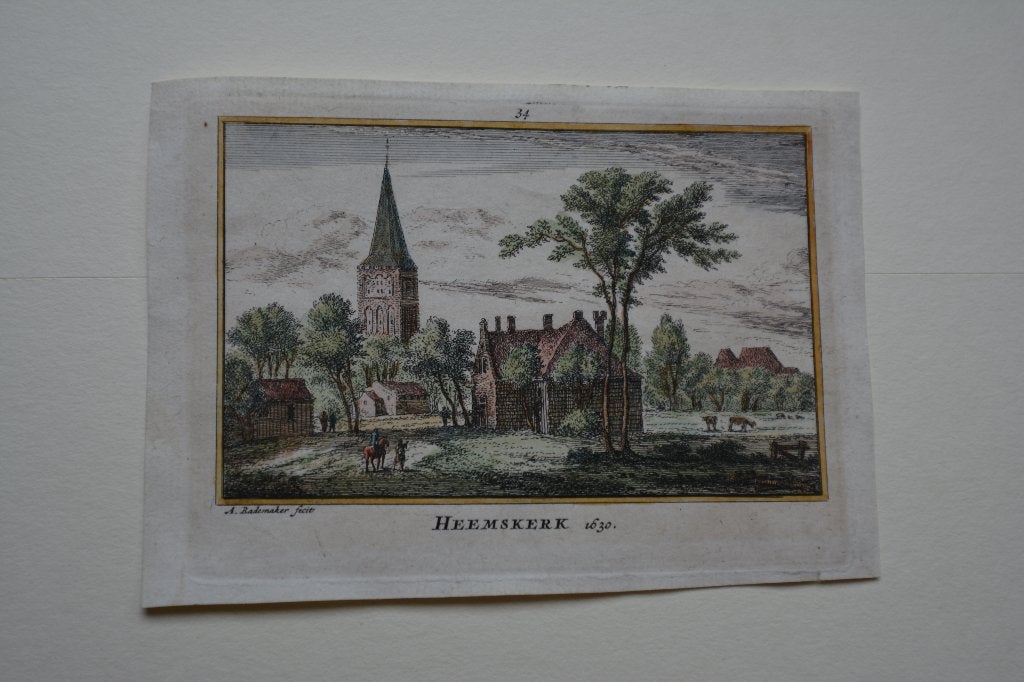 HEEMSKERK Handgekleurde Kopergravure A. RADEMAKER 1792 E59, Antiek en Kunst, Kunst | Etsen en Gravures, Verzenden, Stadsgezicht