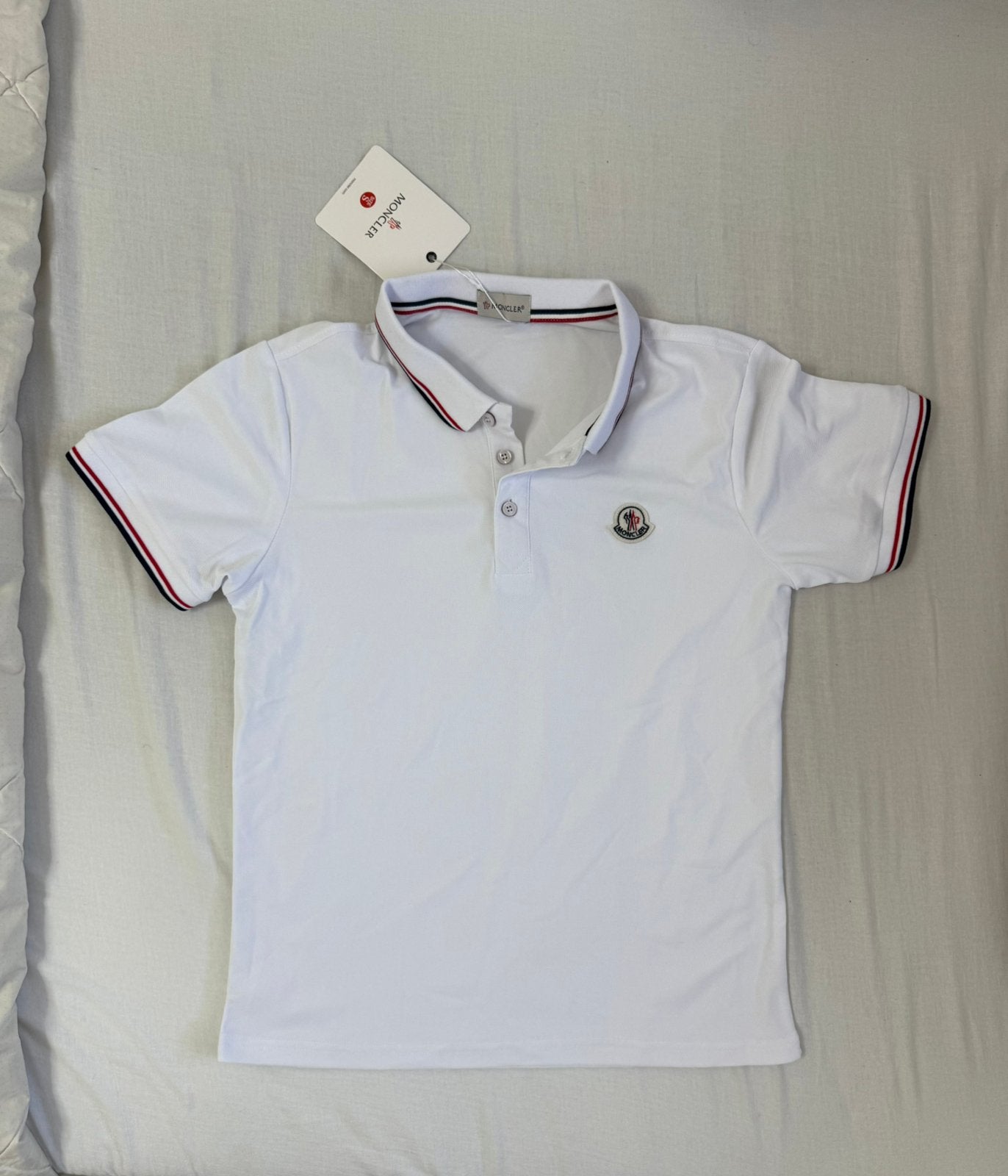MONCLER POLO WIT, Ophalen of Verzenden, Zo goed als nieuw, Maat 46 (S) of kleiner, Wit