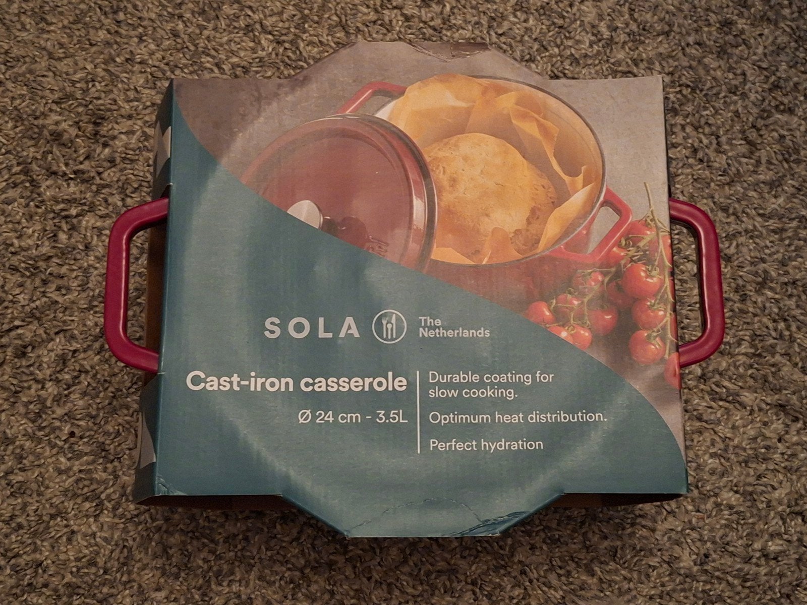 NIEUW - Sola gietijzeren braadpan rood 24cm, Ophalen, Nieuw, Gietijzer, Braadpan
