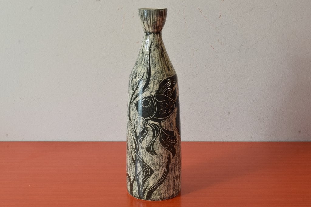Grote retro vintage De Gats Valkenburg vaas - Sierlijke vis, Antiek en Kunst, Ophalen of Verzenden