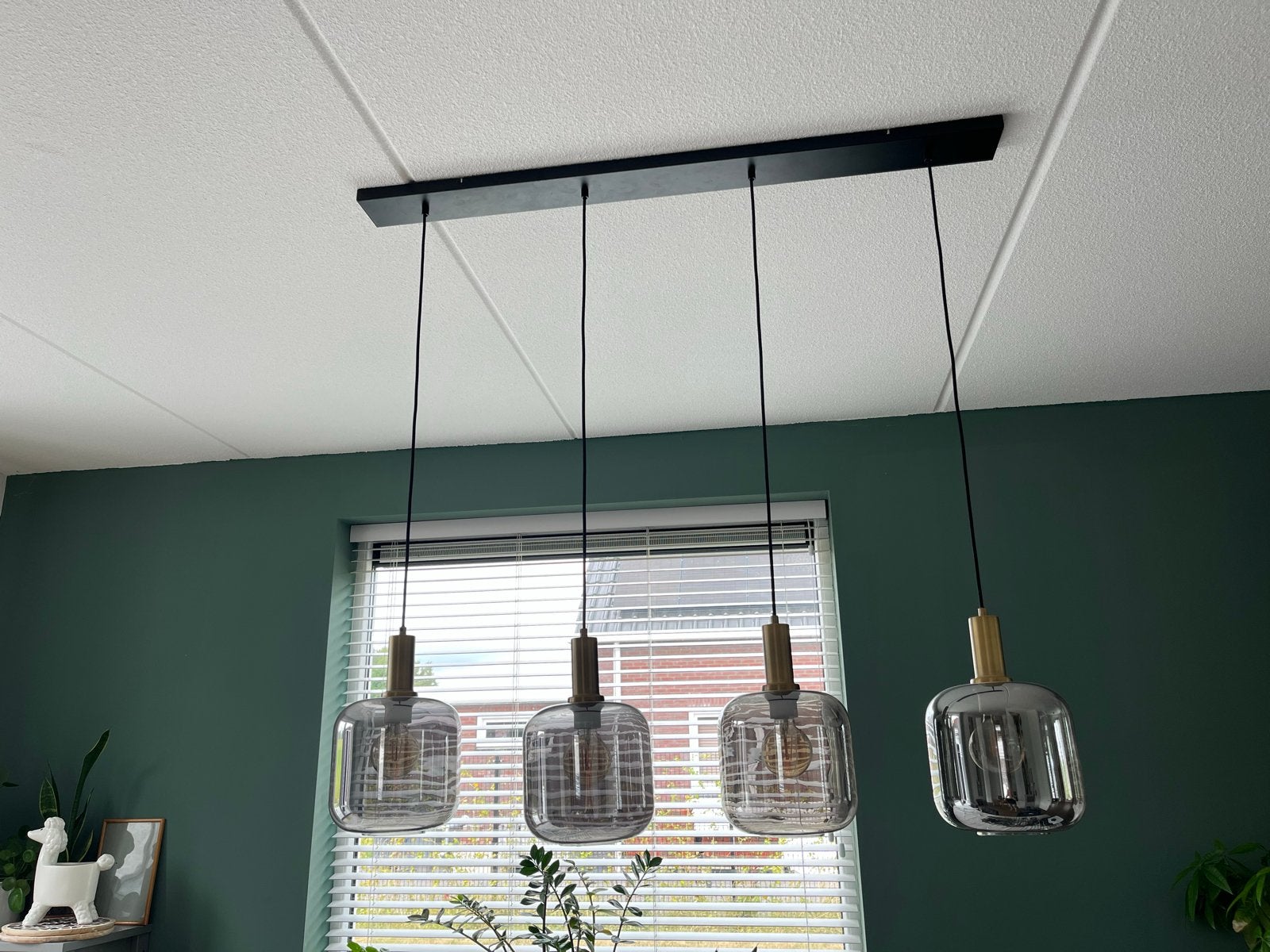 Moderne 4-pits hanglamp Toulouse - zwart met rookglas, Ophalen, Gebruikt, Glas, E27 (groot)