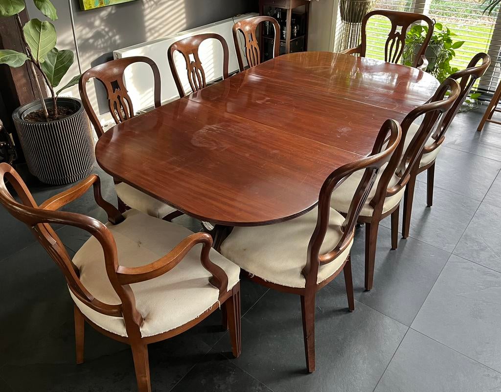 Eetkamertafel (antiek, gepolitoerd), Ophalen, Gebruikt, 50 tot 100 cm, Vijf personen of meer
