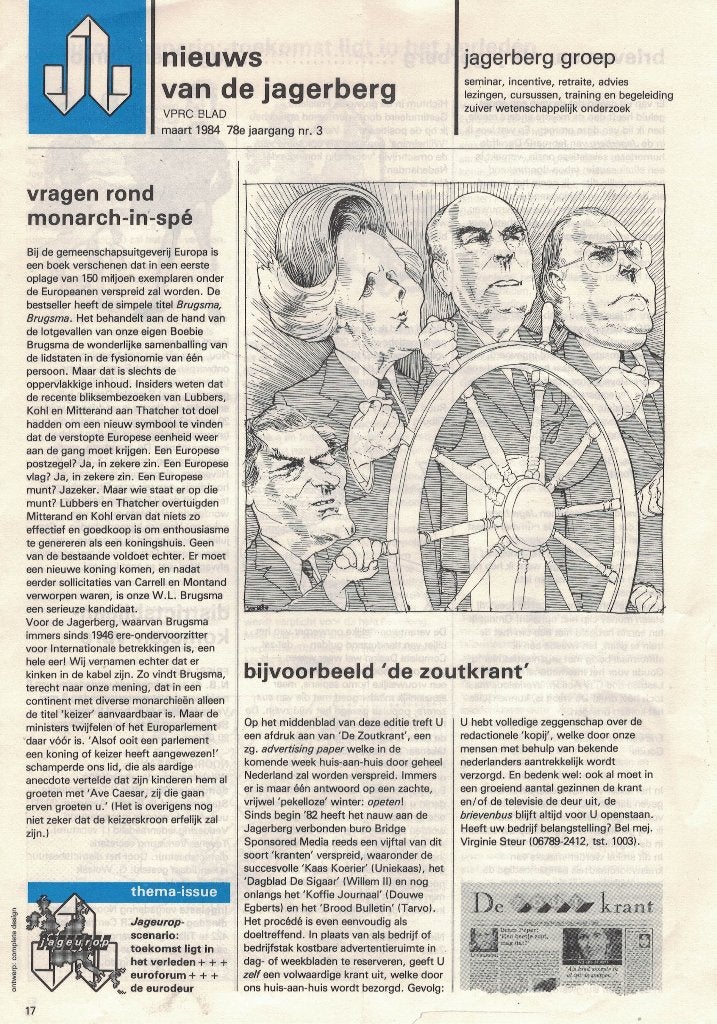 Nieuws van de Jagerberg - maart 1984., Boeken, Verzenden, Zo goed als nieuw, Muziek, Film of Tv