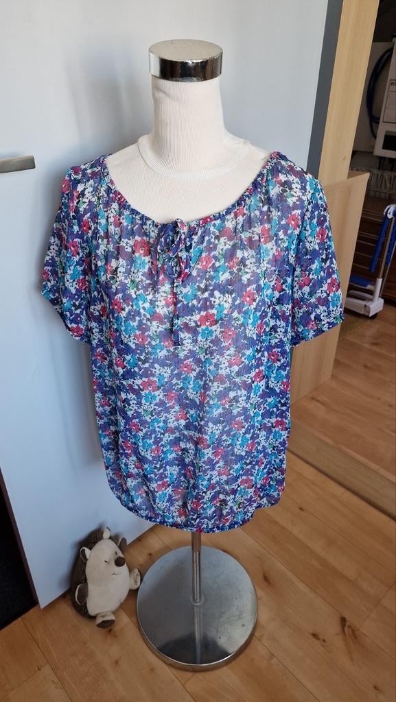 John Cabot bloemenprint blouse maat L, Blauw, Maat 42/44 (L), Ophalen of Verzenden, Zo goed als nieuw
