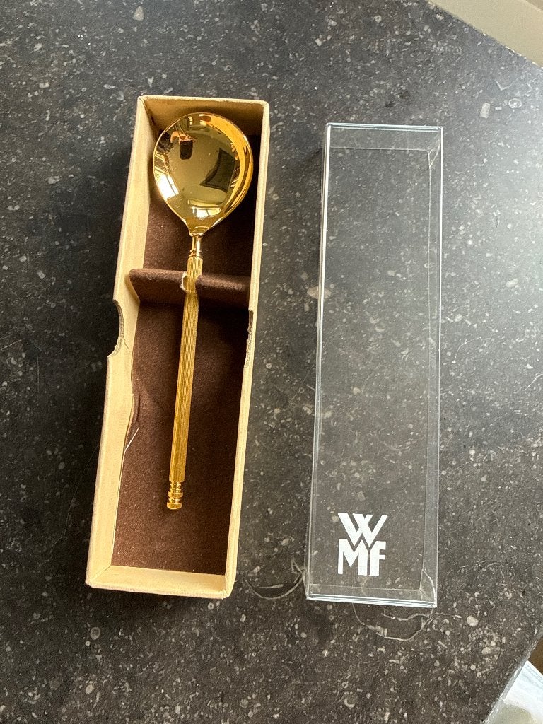 Vintage vergulde koffiemaatschepje/jamlepel, Ophalen of Verzenden