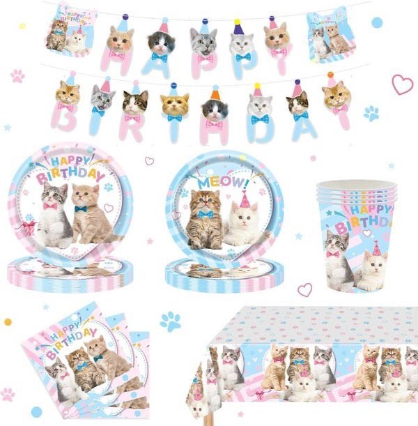 98-delige party set Happy Cats, Info&sweet-one.nl, Nieuw, Ophalen of Verzenden, Struikheide 64,3069lj,Rotterdam