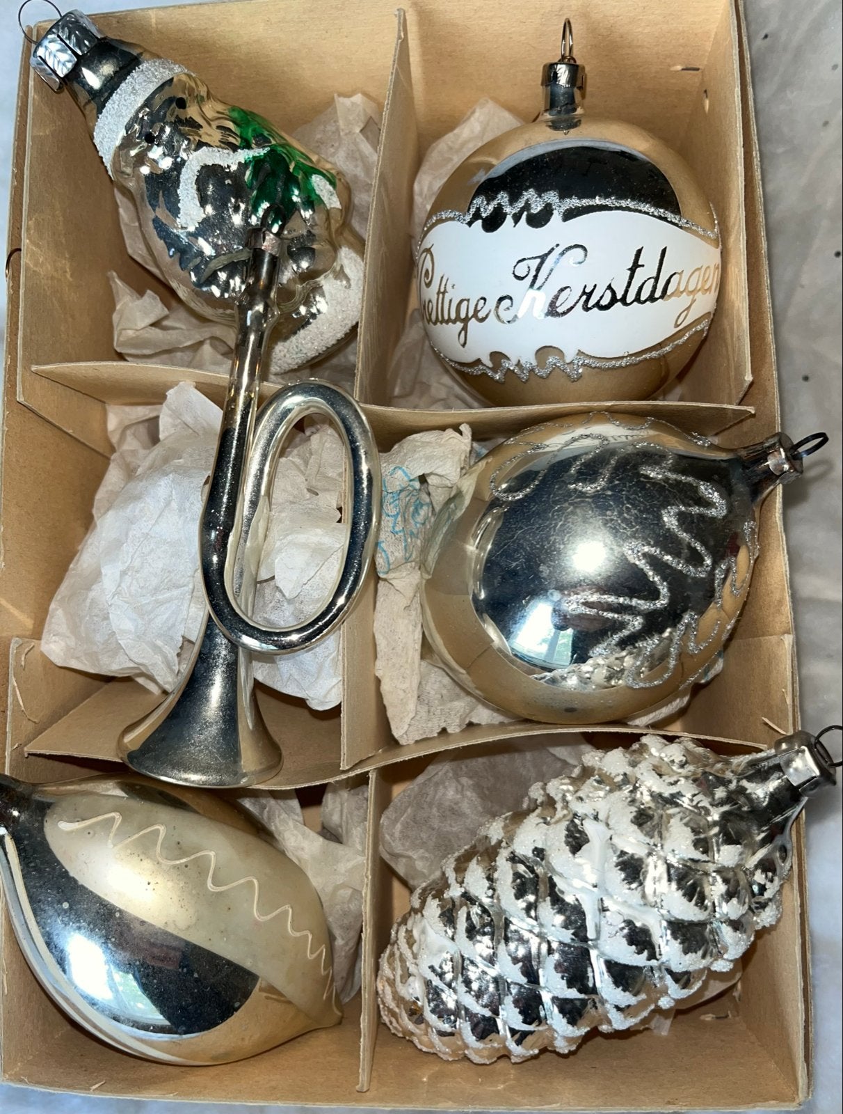 Oude kerstbal ornament in doos nr 75, Ophalen of Verzenden, Nieuw