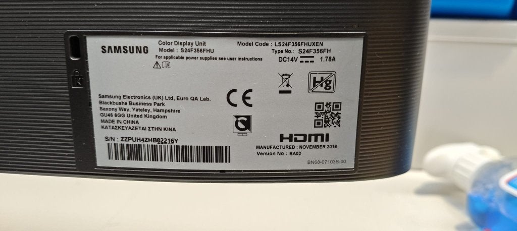 Samsung LS24F356FHU Monitor, Gebruikt, 3 tot 5 ms, HDMI, Full HD