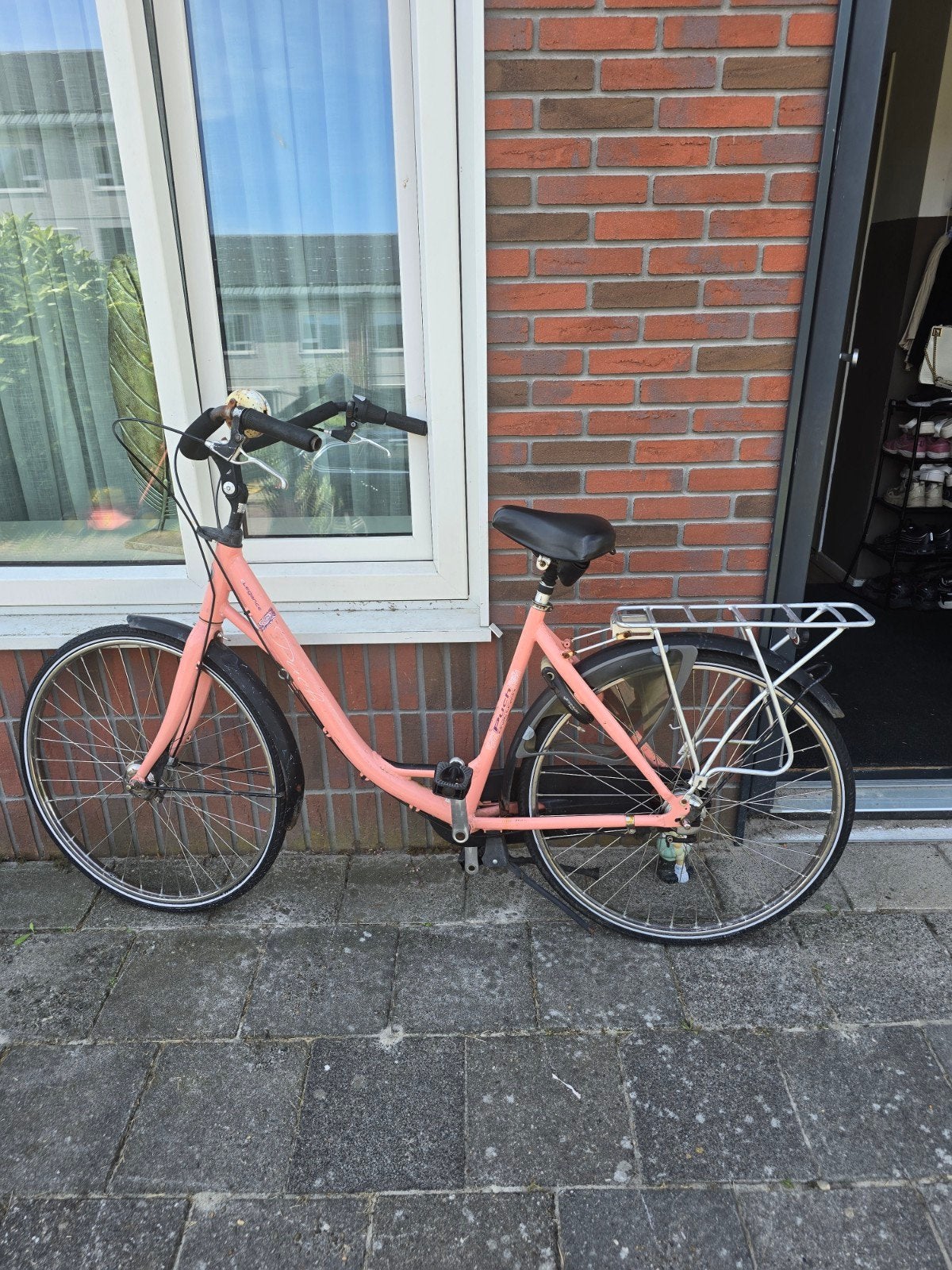 Roze damesfiets met bagagedrager, Trommelrem, Ophalen, Overige merken, 53 tot 56 cm
