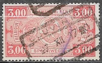 BELGIË 3,00 Fr. Spoorwegzegel - Rijkswapen in ovaal - 1923, Verzenden, Gestempeld, Treinen