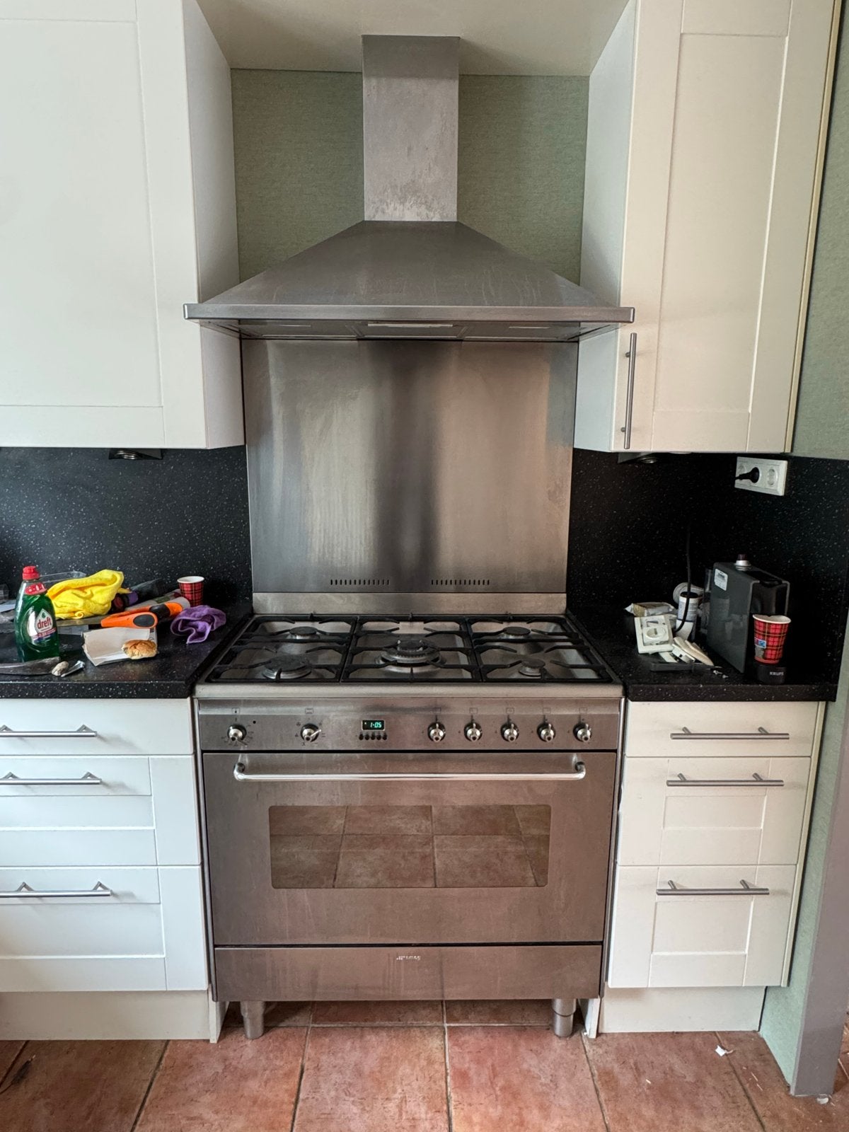 Smeg gasfornuis 5 pitten met oven en afzuigkap, Ophalen, Gebruikt, 60 cm of meer, Gas