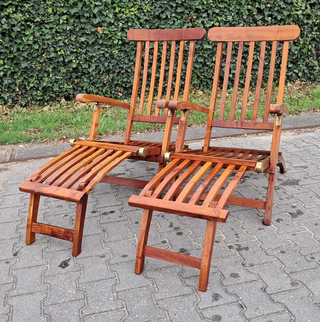 2 Teakhouten deckchairs/ligstoelen, inklapbaar, Teakhout, Stoel, Tuinset, Niet bekend