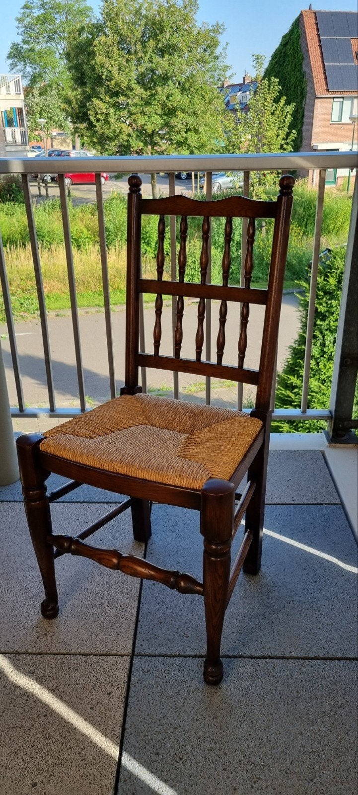 4 Eetkamerstoelen, eikenhout met biezen zitting., Antiek en Kunst, Ophalen