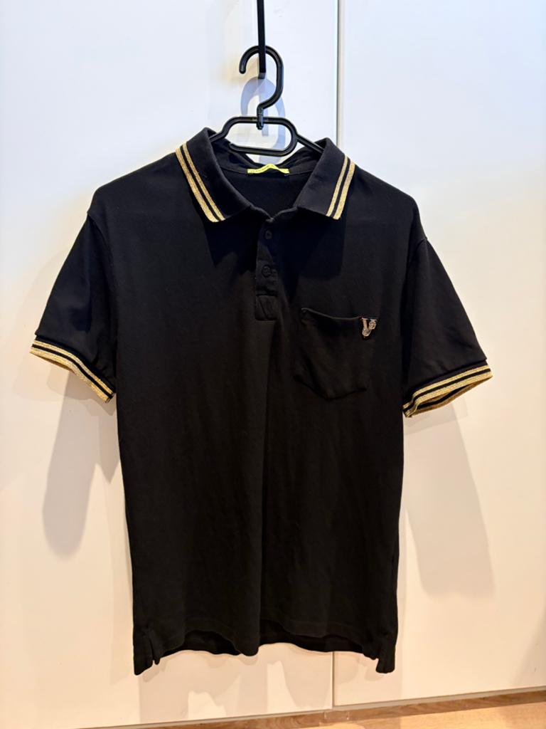 Versace Jeans Couture Polo Shirt Zwart Goud, Ophalen of Verzenden, Zo goed als nieuw, Maat 48/50 (M), Zwart