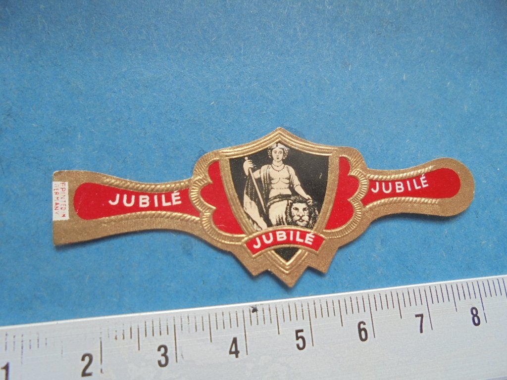 Oude sigarenband Jubilé afbeelding Ridder met Leeuw, Verzamelen, Ophalen of Verzenden, Zo goed als nieuw, Sigarenbandjes
