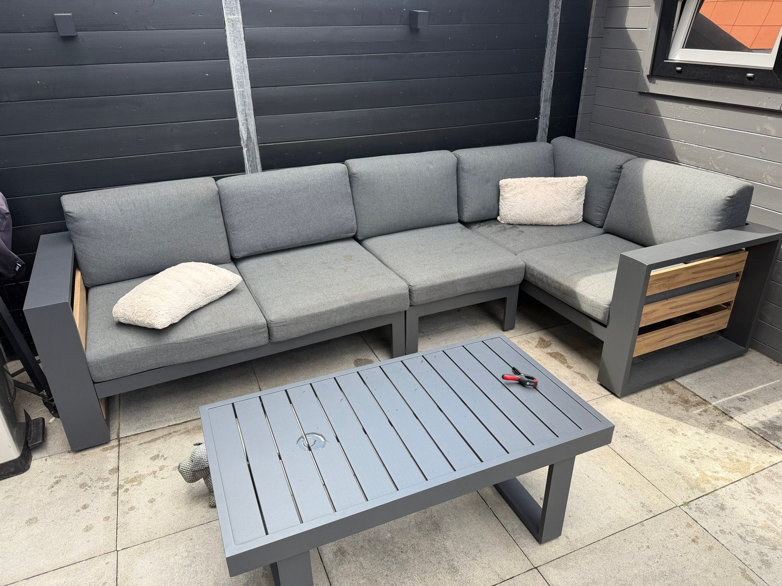 Moderne loungeset - Grijs aluminium incl hoes, Tuin en Terras, Tuinsets en Loungesets, Ophalen, 5 zitplaatsen, Gebruikt, Aluminium