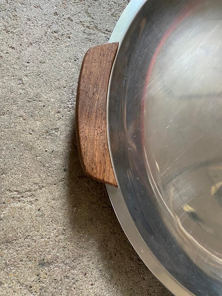 Stelton Denmark RVS dienblad met wengé handgrepen, Huis en Inrichting, Gebruikt, Rond, Ophalen of Verzenden, Onbekend