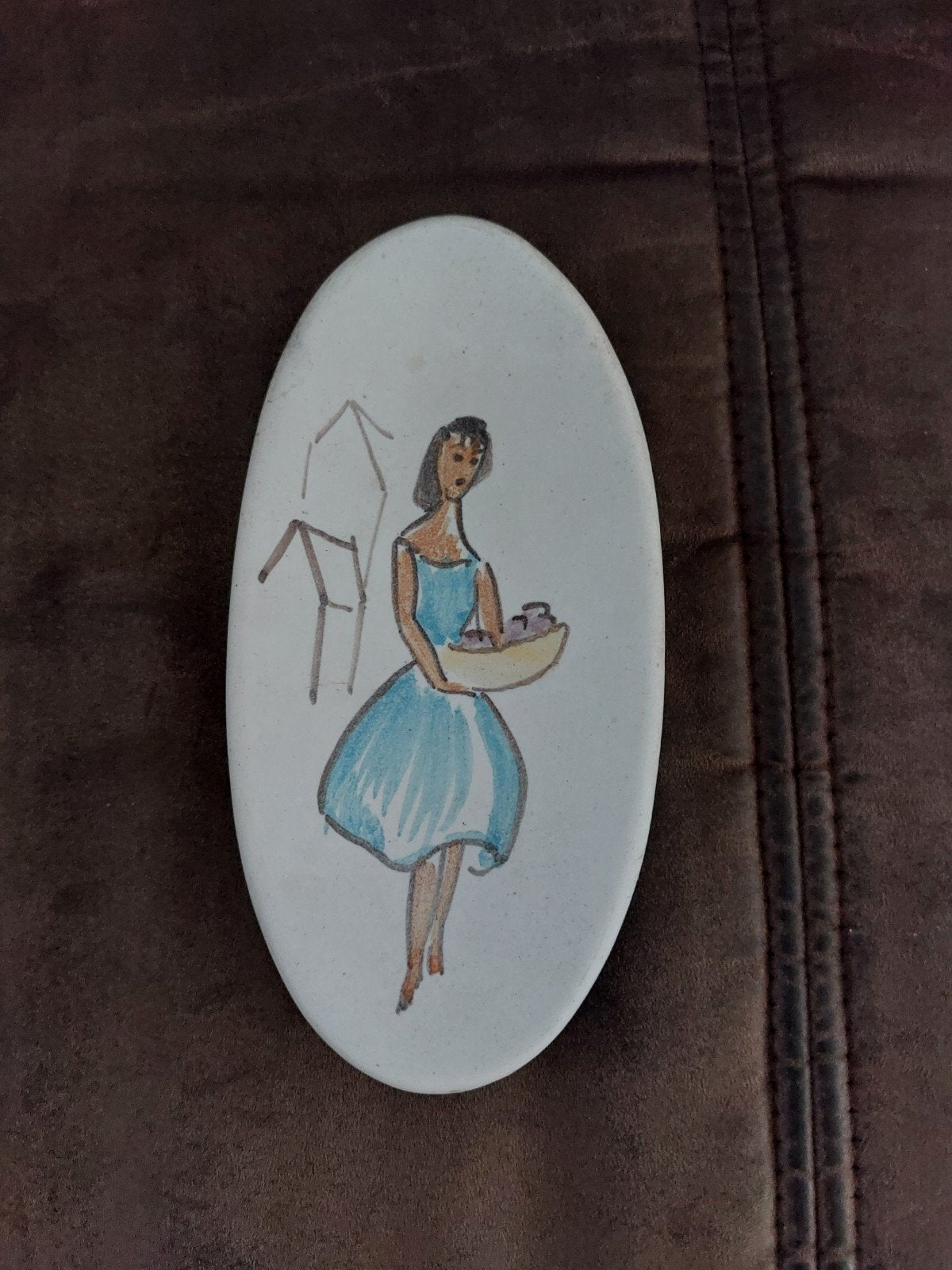 Retro schaaltje dame met blauwe jurk, Ophalen of Verzenden, Huis en Inrichting
